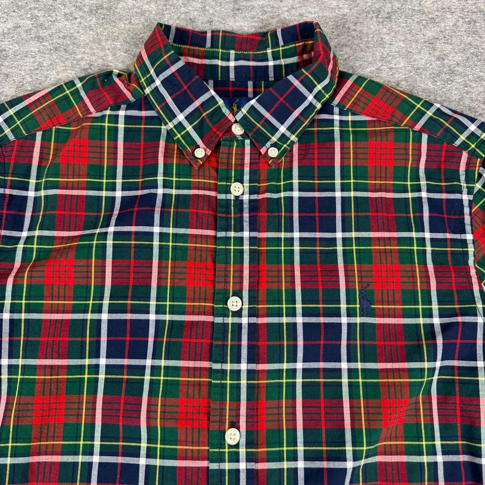 Ralph Lauren Button Down Shirt Long Sleeve Natural Stretch Plaid Boys XL 18/20